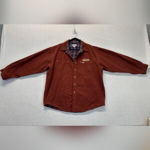 VINTAGE CARHARTT S96CLY FLANNEL LINED BROWN CANVAS OVER SHIRT co embroidered EUC